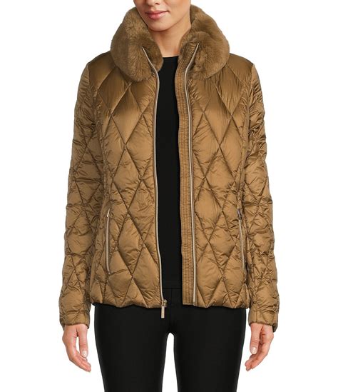 michael kors ladies jacket with detachable fur collar|michael kors packable puffer jacket.